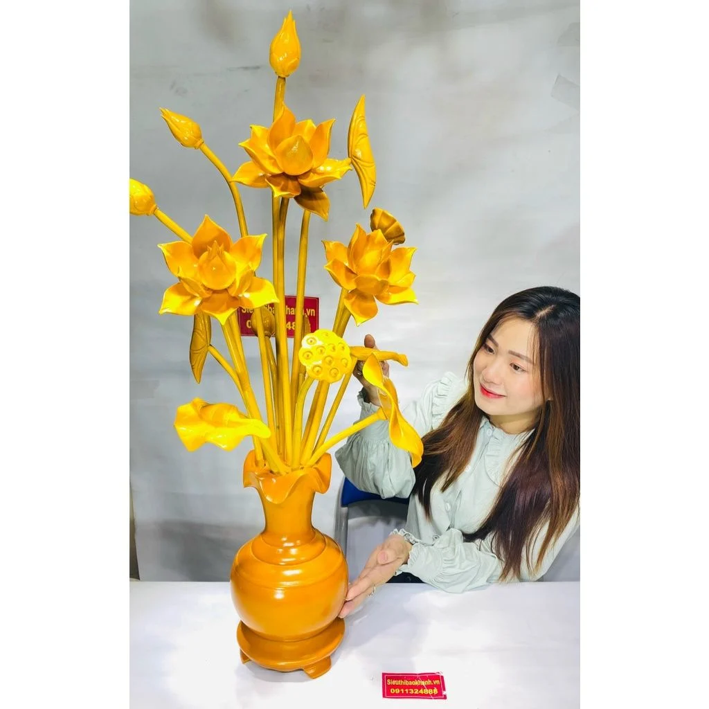 Bình sen gỗ mít cao cấp 85cm-Siêu thị Bảo Khánh